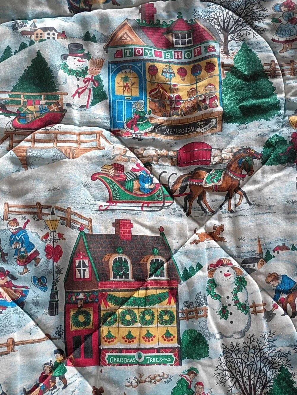 Vintage JC Penney Christmas Village Holiday Winter Fest Quilt Twin Comforter 80s